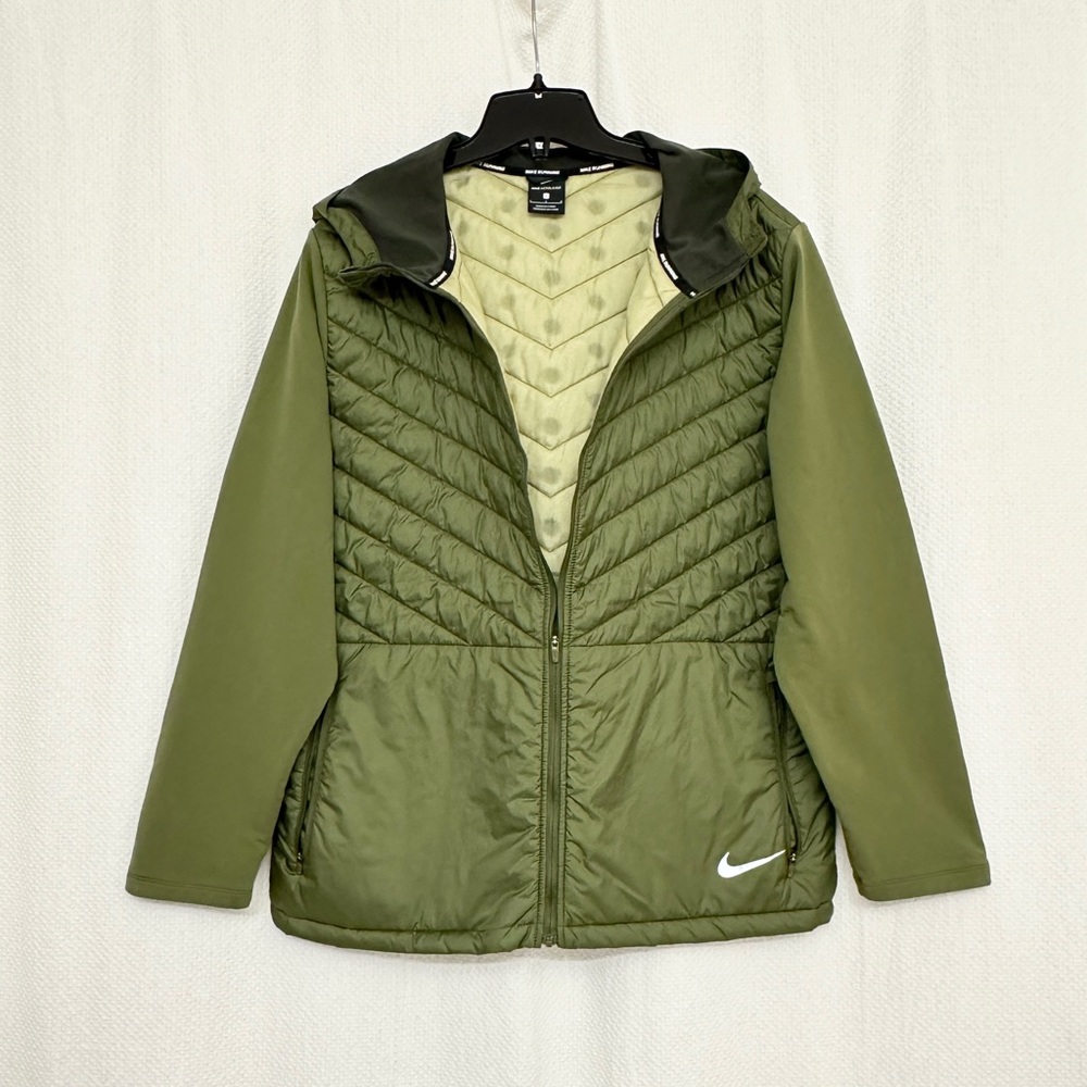 Nike Aerolayer Olive Green Hooded Jacket - Lightweight Quilted Wind-Resistant